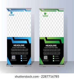 Roll Up banner, stand template brochure flyer banner design template vector, abstract background, modern x-banner, rectangle size colorful pull up design.