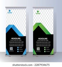 Roll-Up-Banner, Flyer-Banner-Design-Vorlage für die Ständer, abstrakter Hintergrund, modernes x-Banner, rechteckiges, buntes Aufziehdesign.