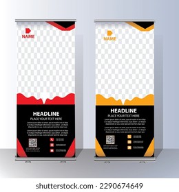 Banner Roll Up, portaduría de la plantilla pancarta planetario diseño de plantilla vectorial, fondo abstracto, moderno x-banner, rectángulo tamaño diseño colorido de arrastre.