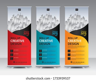 Roll up banner stand template Creative design, Modern Exhibition Advertising, flyer, presentation, pull up, web banner, leaflet, j-flag, x-stand, x-banner, poster, display, vector eps10, Banner design