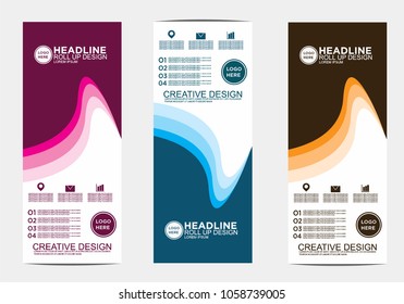 Roll up banner stand template design vector