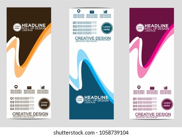 Roll up banner stand template design vector