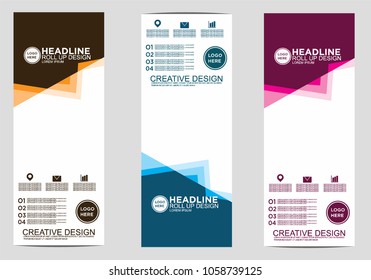 Roll up banner stand template design vector