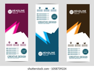 Roll up banner stand template design vector
