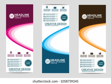 Roll up banner stand template design vector