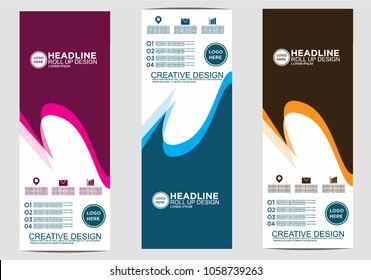 Roll up banner stand template design vector