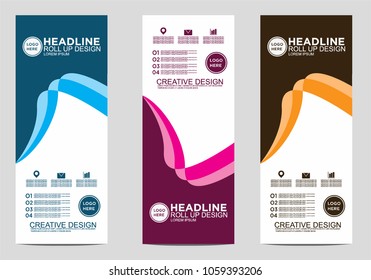 Roll up banner stand template design vector