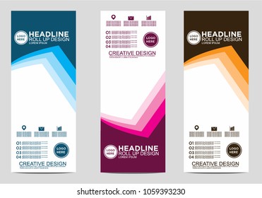 Roll up banner stand template design vector