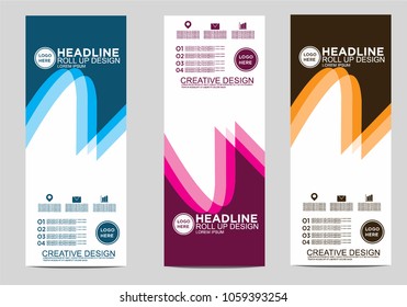 Roll up banner stand template design vector