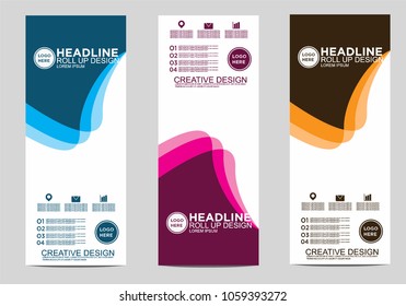 Roll up banner stand template design vector