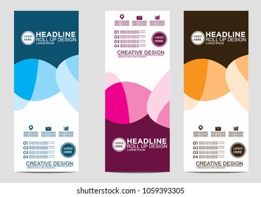 Roll up banner stand template design vector