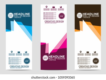 Roll up banner stand template design vector