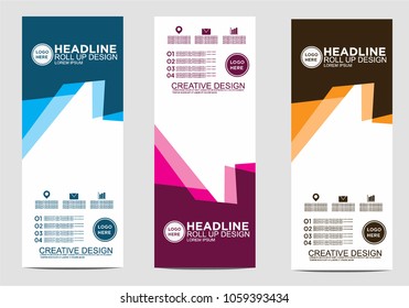 Roll up banner stand template design vector