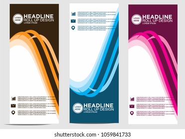 Roll up banner stand template design vector