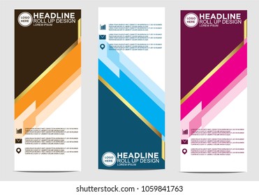 Roll up banner stand template design vector