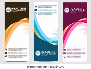 Roll up banner stand template design vector