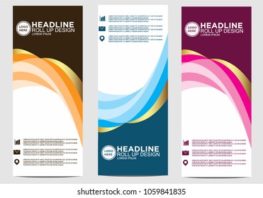 Roll up banner stand template design vector