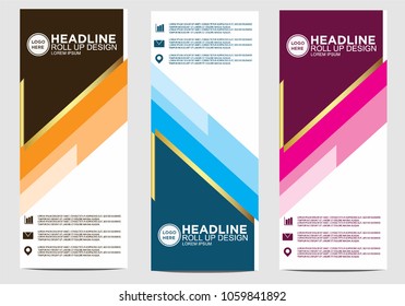 Roll up banner stand template design vector