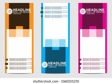 Roll up banner stand template design vector