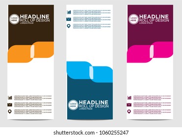 Roll up banner stand template design vector