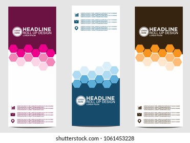 Roll up banner stand template design vector