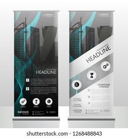 Roll up banner stand template design, ABSTRACT city banner layout, advertisement, pull up, vector illustration, business flyer, display, x-banner, flag-banner, infographics, presentation