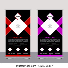 Roll up banner stand template design, Blue banner layout, advertisement, pull up, polygon background, vector illustration, business flyer, display, x-banner, flag-banner, infographics, presentation - 