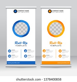 Roll up banner stand template design. Vertical banner template. Vector illustration.