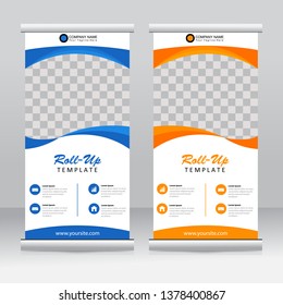 Roll up banner stand template design. Vertical banner template. Vector illustration.