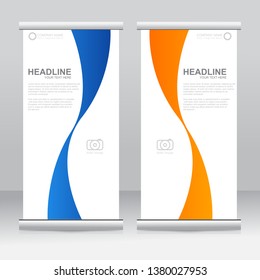 Roll up banner stand template design. Vertical banner template. Vector illustration.