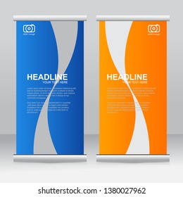 Roll up banner stand template design. Vertical banner template. Vector illustration.