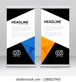 Roll up banner stand template design. Vertical banner template. Vector illustration.