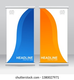 Roll up banner stand template design. Vertical banner template. Vector illustration.