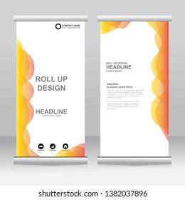 Roll up banner stand template design. Vertical banner template. Universal stand for conference, seminar, exhibitions, promo banner vector background. Modern publication x-banner and flag-banner.