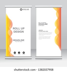 Roll up banner stand template design. Vertical banner template. Universal stand for conference, seminar, exhibitions, promo banner vector background. Modern publication x-banner and flag-banner.