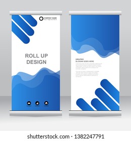 Roll up banner stand template design. Vertical banner template. Universal stand for conference, seminar, exhibitions, promo banner vector background. Modern publication x-banner and flag-banner.