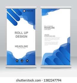 Roll up banner stand template design. Vertical banner template. Universal stand for conference, seminar, exhibitions, promo banner vector background. Modern publication x-banner and flag-banner.