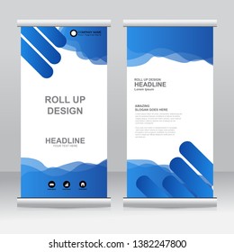 Roll up banner stand template design. Vertical banner template. Universal stand for conference, seminar, exhibitions, promo banner vector background. Modern publication x-banner and flag-banner.