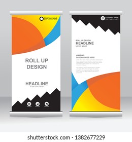 Roll up banner stand template design. Vertical banner template. Universal stand for conference, seminar, exhibitions, promo banner vector background. Modern publication x-banner and flag-banner.