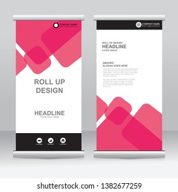 Roll up banner stand template design. Vertical banner template. Universal stand for conference, seminar, exhibitions, promo banner vector background. Modern publication x-banner and flag-banner.