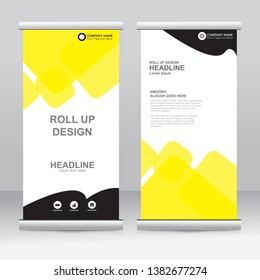 Roll up banner stand template design. Vertical banner template. Universal stand for conference, seminar, exhibitions, promo banner vector background. Modern publication x-banner and flag-banner.