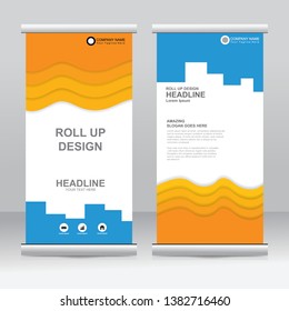 Roll up banner stand template design. Vertical banner template. Universal stand for conference, seminar, exhibitions, promo banner vector background. Modern publication x-banner and flag-banner.
