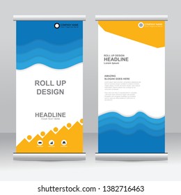 Roll up banner stand template design. Vertical banner template. Universal stand for conference, seminar, exhibitions, promo banner vector background. Modern publication x-banner and flag-banner.