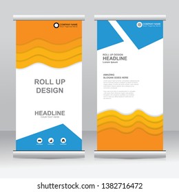 Roll up banner stand template design. Vertical banner template. Universal stand for conference, seminar, exhibitions, promo banner vector background. Modern publication x-banner and flag-banner.