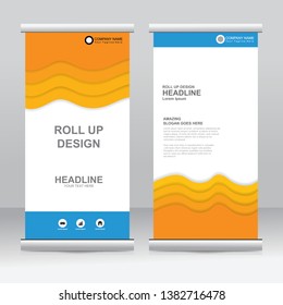 Roll up banner stand template design. Vertical banner template. Universal stand for conference, seminar, exhibitions, promo banner vector background. Modern publication x-banner and flag-banner.