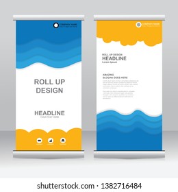 Roll up banner stand template design. Vertical banner template. Universal stand for conference, seminar, exhibitions, promo banner vector background. Modern publication x-banner and flag-banner.