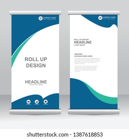 Roll up banner stand template design. Vertical banner template. Universal stand for conference, seminar, exhibitions, promo banner vector background. Modern publication x-banner and flag-banner.