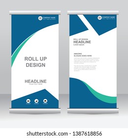 Roll up banner stand template design. Vertical banner template. Universal stand for conference, seminar, exhibitions, promo banner vector background. Modern publication x-banner and flag-banner.