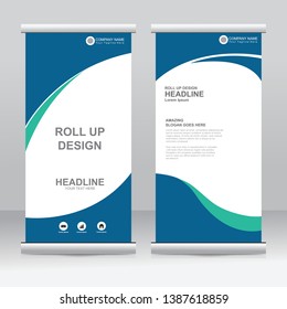 Roll up banner stand template design. Vertical banner template. Universal stand for conference, seminar, exhibitions, promo banner vector background. Modern publication x-banner and flag-banner.