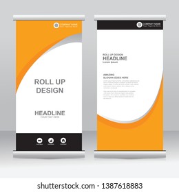 Roll up banner stand template design. Vertical banner template. Universal stand for conference, seminar, exhibitions, promo banner vector background. Modern publication x-banner and flag-banner.